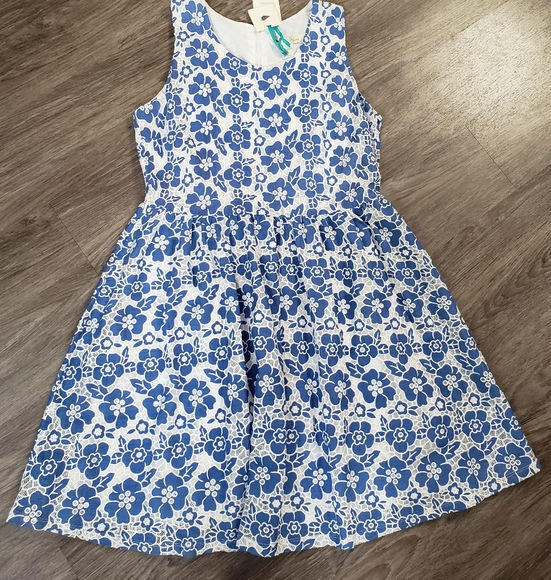 NWT Yumi London Blue & White Floral Brocade Lace Dress Anthropologie Party 10 - Picture 3 of 12